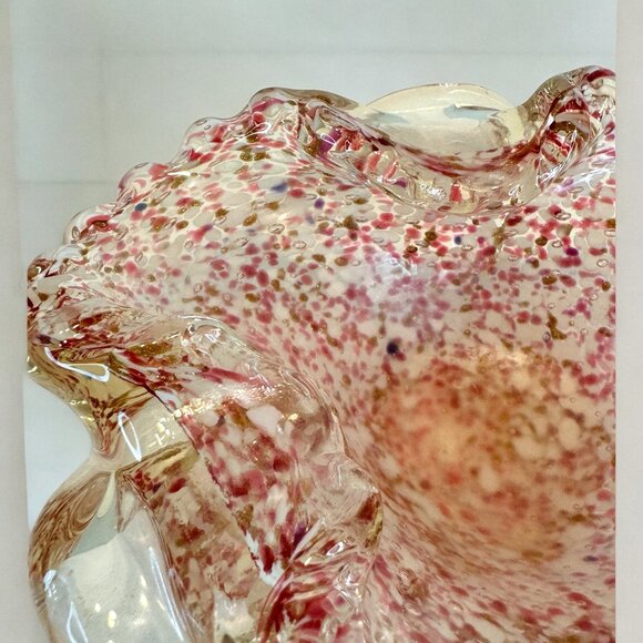 Vintage Murano Red White Speckled Spotted Blown Glass Bowl *read* - Picture 4 of 5